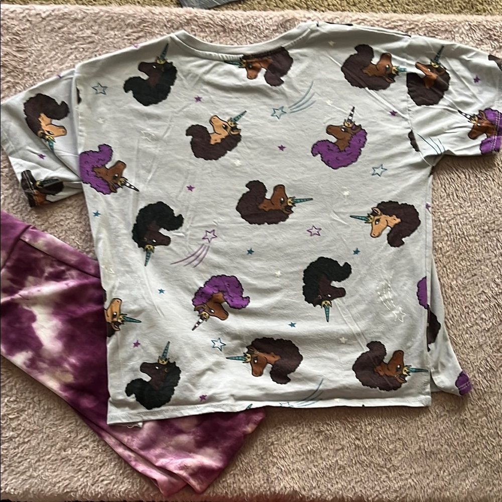 Unicorn Print Kids Shirt - White and Purple
